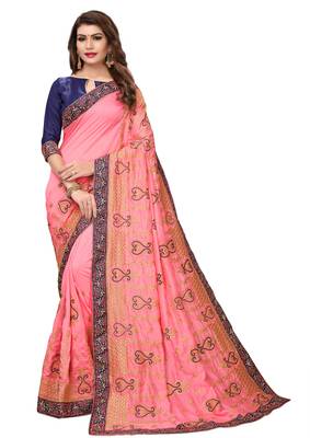 Pink Embroidered Silk Saree With Blouse 1