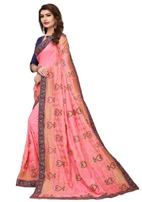 Pink Embroidered Silk Saree With Blouse 2