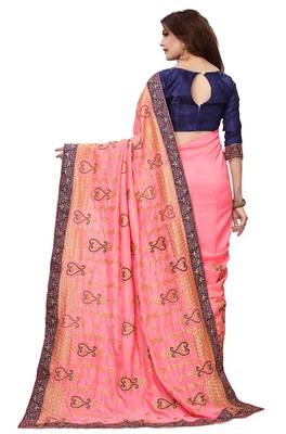 Pink Embroidered Silk Saree With Blouse 3