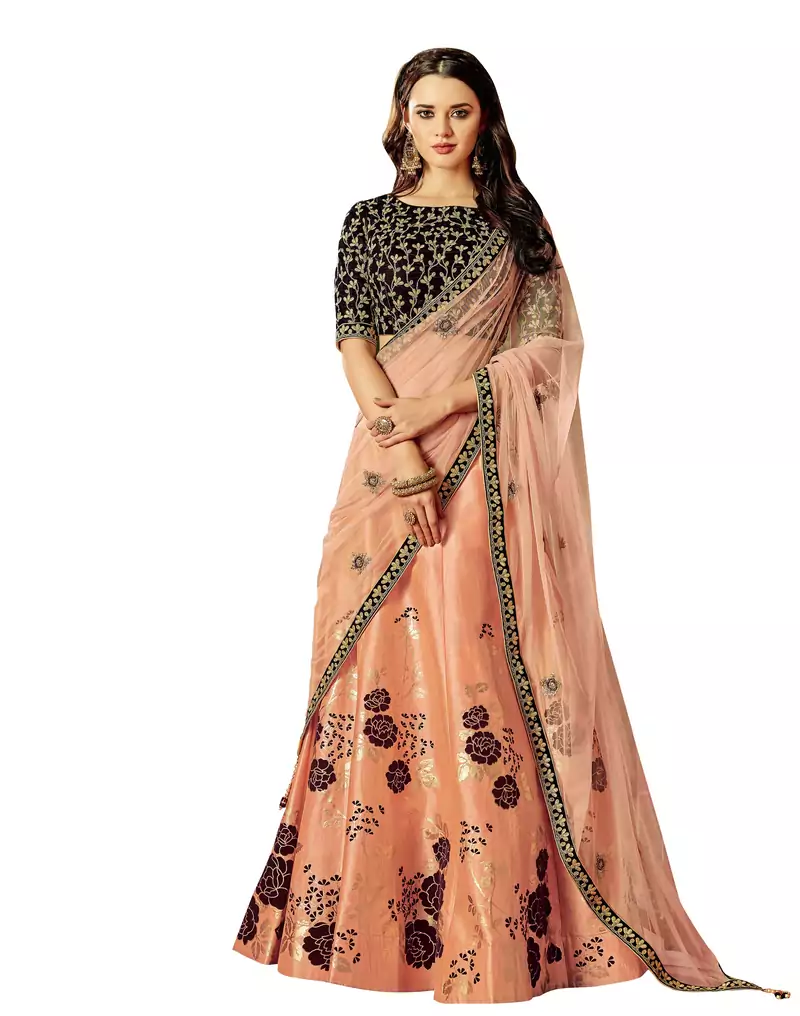 Peach Color Silk Designer Semi  Stitched Lehenga Choli