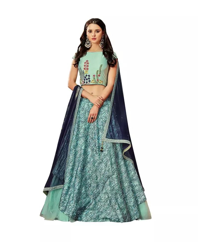 Blue Color Silk Designer Semi  Stitched Lehenga Choli