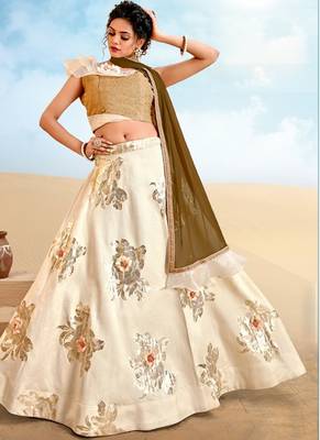 Cream Color Silk Designer Lehenga Choli 1