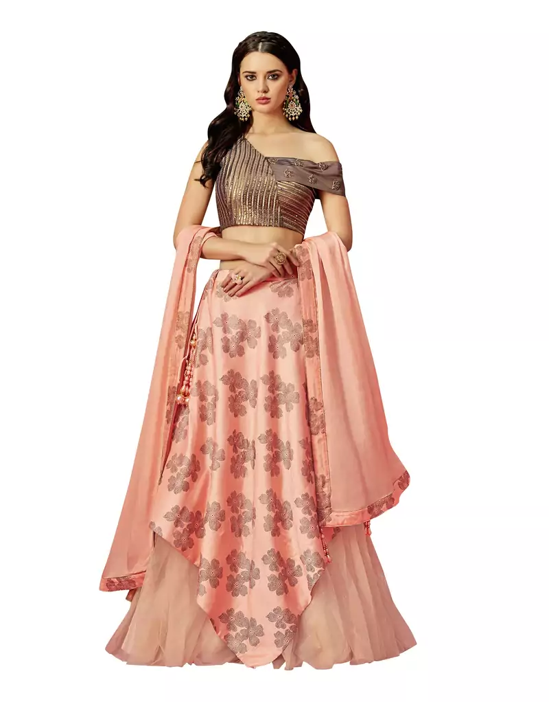 Peach Color Silk Designer Lehenga Choli