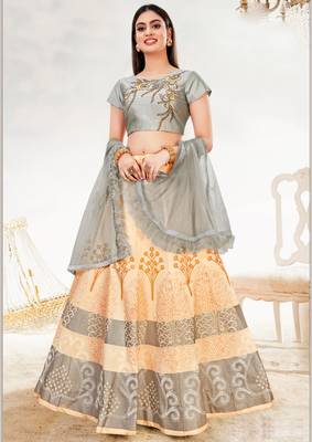Cream Color Silk Designer Lehenga Choli 1