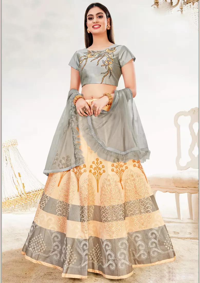 Cream Color Silk Designer Lehenga Choli
