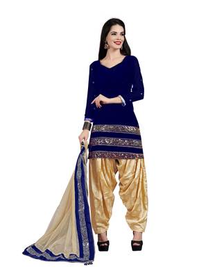 Navy-blue embroidered velvet salwar with dupatta 1
