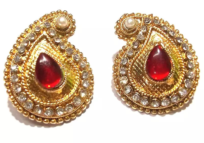 Golden Maroon kundan tops earring