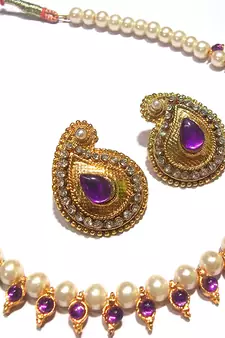Purple kundan mango necklace set