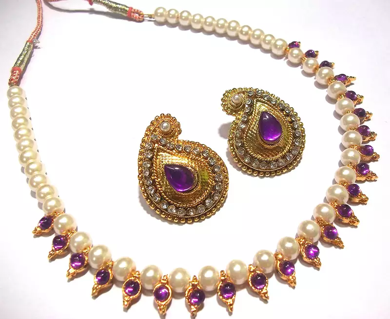 Purple kundan mango necklace set
