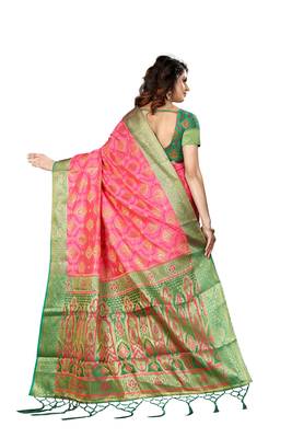 Baby pink woven patola saree with blouse 4