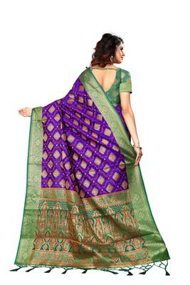 Purple woven patola saree with blouse 4