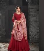 Red embroidered faux georgette salwar with dupatta