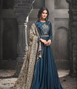 Blue embroidered satin salwar with dupatta
