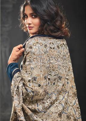 Blue embroidered satin salwar with dupatta 2