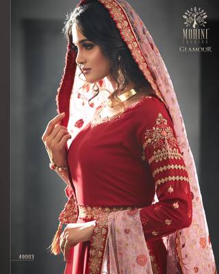 Red embroidered faux georgette salwar with dupatta 2