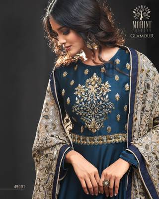 Blue embroidered satin salwar with dupatta 3