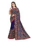 Navy Blue Embroidered Georgette Saree With Blouse