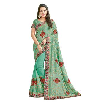 Green Embroidered Georgette Saree With Blouse 1
