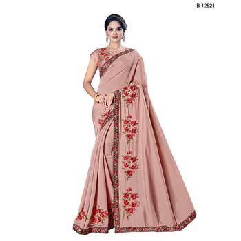 Light Pink Embroidered Silk Saree With Blouse 1