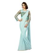 Light Blue Plain Net Saree With Blouse