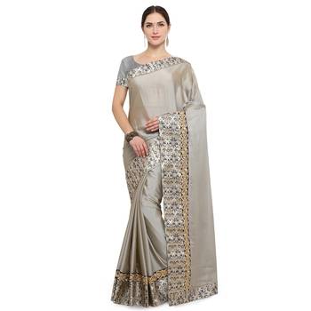 Grey Embroidered Silk Saree With Blouse 1