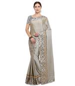 Grey Embroidered Silk Saree With Blouse