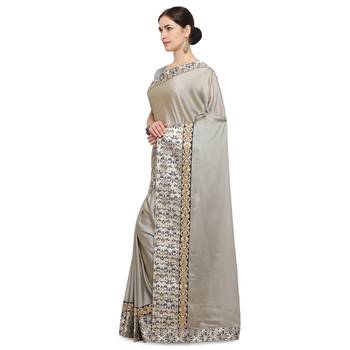 Grey Embroidered Silk Saree With Blouse 2