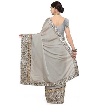 Grey Embroidered Silk Saree With Blouse 3