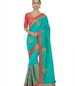 Cyan two tone silk saree with blouse
