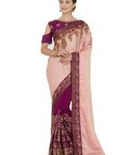 Peach and purple two tone silk and silk fabrics saree with blouse