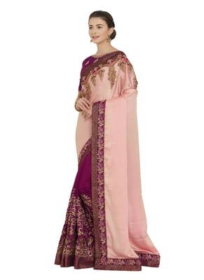 Peach and purple two tone silk and silk fabrics saree with blouse 2