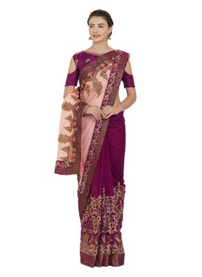 Peach and purple two tone silk and silk fabrics saree with blouse 3