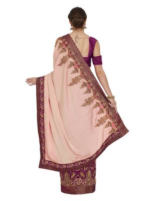 Peach and purple two tone silk and silk fabrics saree with blouse 4