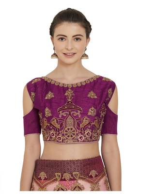 Peach and purple two tone silk and silk fabrics saree with blouse 5