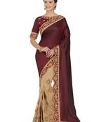 Maroon and beige two tone silk saree with blouse