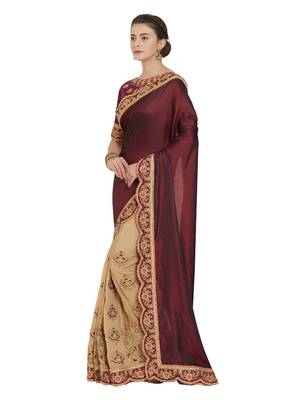 Maroon and beige two tone silk saree with blouse 2