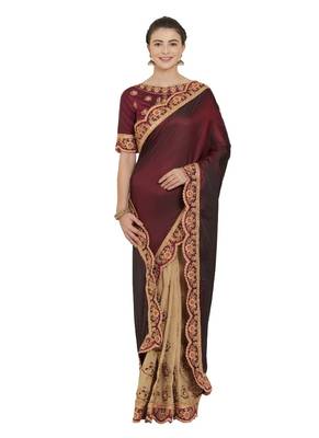 Maroon and beige two tone silk saree with blouse 3