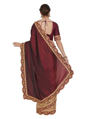 Maroon and beige two tone silk saree with blouse 4