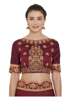 Maroon and beige two tone silk saree with blouse 5
