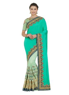Green and lime green two tone silk and silk fabrics saree with blouse 1