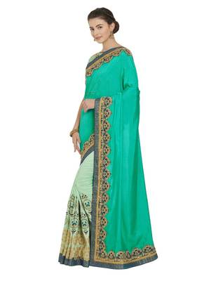 Green and lime green two tone silk and silk fabrics saree with blouse 2