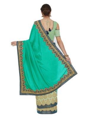 Green and lime green two tone silk and silk fabrics saree with blouse 4