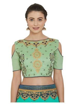 Green and lime green two tone silk and silk fabrics saree with blouse 5