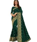 Green embroidered art silk saree with blouse