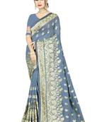Grey embroidered art silk saree with blouse