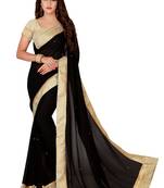Black plain faux chiffon saree with blouse