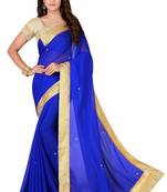 Blue plain faux chiffon saree with blouse