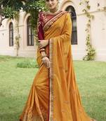 Multicolor Embroidered Faux Silk Saree With Blouse