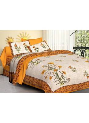 Rajasthani Sanganeri Printed Cotton Bedding Bedsheet With 2 Pillow Cover Queen Size 1