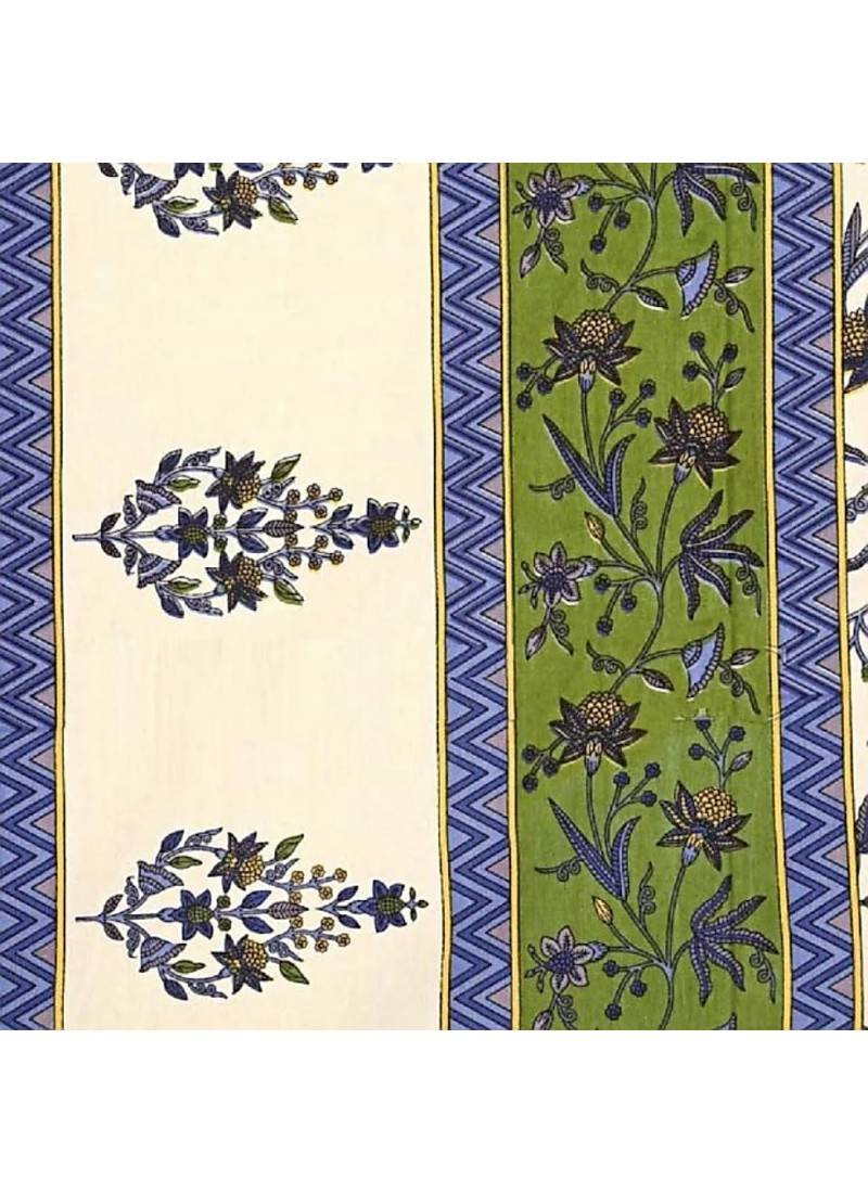 Sanganeri Jaipuri Printed Cotton Bedding Bedsheet With 2 Pillow Cover Queen Size Floral Print Bedspread